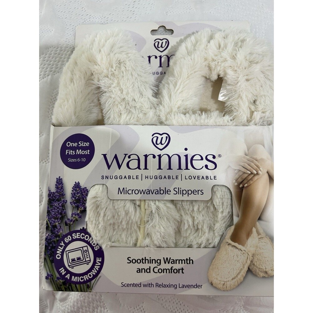 Warmies Microwavable Slippers Lavender Scented  Plush Cream Color New In Box